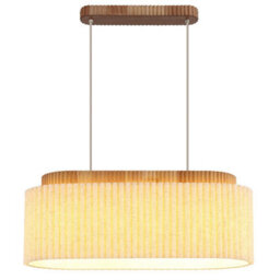 Luminosa Lighting Luminosa Jannie Bar Pendant Ceiling Light Wood Brown, Linen Shade, 3X E27 - thumbnail 4