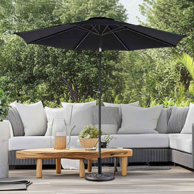 Sundaze 2.7M Black Round Garden Parasol Unbrella Outdoor Patio Crank Tilt With Base - image 1