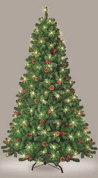 Shatchi 8Ft Pre-Lit Artificial Christmas Tree Fir Green Tips Red Berries Warm White Leds Xmas Home Decorations Metal Stand - thumbnail 6