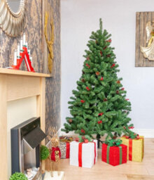 Shatchi 8Ft Pre-Lit Artificial Christmas Tree Fir Green Tips Red Berries Warm White Leds Xmas Home Decorations Metal Stand - thumbnail 2