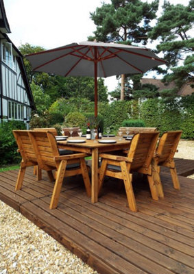 Charles Taylor Trading Charles Taylor 8 Seater Wooden Square Table & 4 Chairs 2 Benches Parasol Grey - image 1