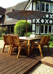Charles Taylor Trading Charles Taylor 8 Seater Wooden Square Table & 4 Chairs 2 Benches Parasol Grey - thumbnail 4