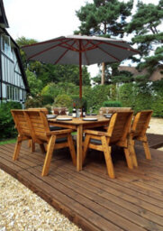 Charles Taylor Trading Charles Taylor 8 Seater Wooden Square Table & 4 Chairs 2 Benches Parasol Grey - thumbnail 1