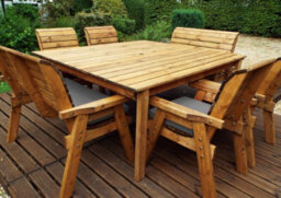 Charles Taylor Trading Charles Taylor 8 Seater Wooden Square Table & 4 Chairs 2 Benches Parasol Grey - thumbnail 3