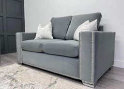 Eleanor Studded Velvet Large Cushion Sofa Grey Silver Black - Steel Plush - Corner - thumbnail 4