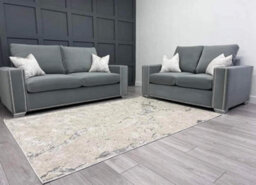 Eleanor Studded Velvet Large Cushion Sofa Grey Silver Black - Steel Plush - Corner - thumbnail 2