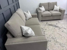 Eleanor Studded Velvet Large Cushion Sofa Grey Silver Black - Steel Plush - Corner - thumbnail 7