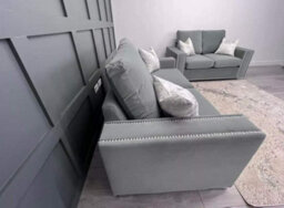 Eleanor Studded Velvet Large Cushion Sofa Grey Silver Black - Steel Plush - Corner - thumbnail 3