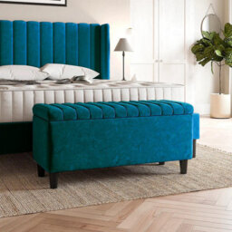 137Cm Safari Striped Plush Velvet Upholstered Ottoman Storage Bench With Legs,emerald Green Deep Storage End Of Bed Shoes Bench
