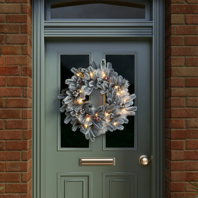 Charles Bentley Indoor Outdoor 60Cm Pre-Lit Red Berry & Pinecone Snowy Wreath - image 1