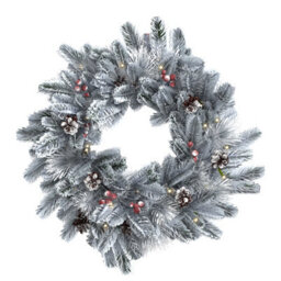 Charles Bentley Indoor Outdoor 60Cm Pre-Lit Red Berry & Pinecone Snowy Wreath - thumbnail 4