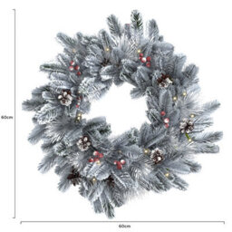 Charles Bentley Indoor Outdoor 60Cm Pre-Lit Red Berry & Pinecone Snowy Wreath - thumbnail 6