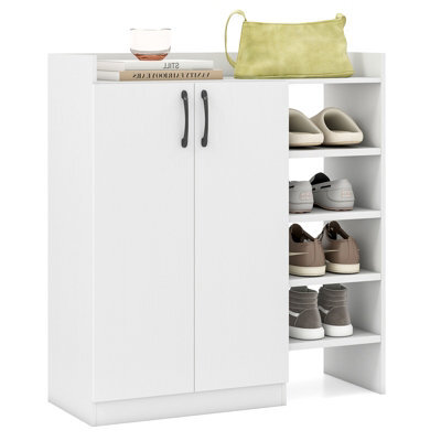 Gainoom White Shoe Cabinet Shoe Storage Organizer W/ 4 Open Shelves - image 1
