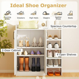 Gainoom White Shoe Cabinet Shoe Storage Organizer W/ 4 Open Shelves - thumbnail 6