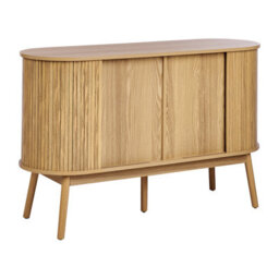 Wyld and Coco Novafurn 6-Drawer Chest In Light Brown With Solid Pine Legs And Two Sliding Doors - W120 X D40 X H75Cm - thumbnail 5