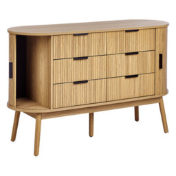 Wyld and Coco Novafurn 6-Drawer Chest In Light Brown With Solid Pine Legs And Two Sliding Doors - W120 X D40 X H75Cm - thumbnail 6