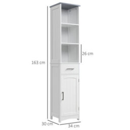 Kleankin Tall Bathroom Storage Cabinet, Slim Freestanding Linen Tower, White - thumbnail 3