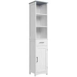 Kleankin Tall Bathroom Storage Cabinet, Slim Freestanding Linen Tower, White - thumbnail 2