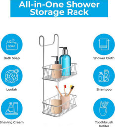 Blue Canyon 2 Tier Hanging Shower Caddy White No-Drill Rust-Resistant Stainless Steel Bathroom Shelf Organizer - thumbnail 8