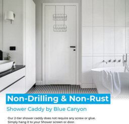 Blue Canyon 2 Tier Hanging Shower Caddy White No-Drill Rust-Resistant Stainless Steel Bathroom Shelf Organizer - thumbnail 9