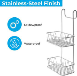 Blue Canyon 2 Tier Hanging Shower Caddy White No-Drill Rust-Resistant Stainless Steel Bathroom Shelf Organizer - thumbnail 4