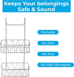 Blue Canyon 2 Tier Hanging Shower Caddy White No-Drill Rust-Resistant Stainless Steel Bathroom Shelf Organizer - thumbnail 5