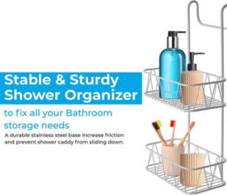 Blue Canyon 2 Tier Hanging Shower Caddy White No-Drill Rust-Resistant Stainless Steel Bathroom Shelf Organizer - thumbnail 6