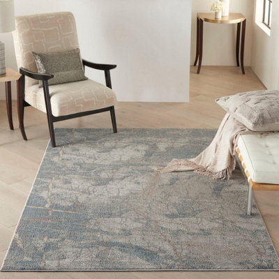 Light Grey Blue Rustic Textures Luxurious Modern Abstract Bedroom & Living Room Rug -160Cm X 221Cm - image 1