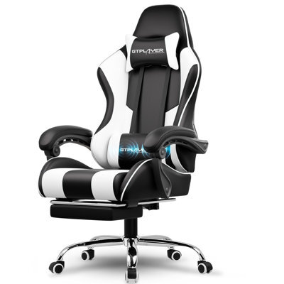 Luckracer Gaming Chair, Massage Computer Chairs With Footrest For Adults, Ergonomic High Back Height Adjustable Chair, White - image 1