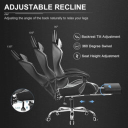 Luckracer Gaming Chair, Massage Computer Chairs With Footrest For Adults, Ergonomic High Back Height Adjustable Chair, White - thumbnail 5