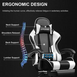 Luckracer Gaming Chair, Massage Computer Chairs With Footrest For Adults, Ergonomic High Back Height Adjustable Chair, White - thumbnail 6