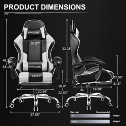 Luckracer Gaming Chair, Massage Computer Chairs With Footrest For Adults, Ergonomic High Back Height Adjustable Chair, White - thumbnail 2