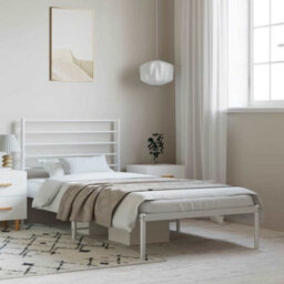 Vidaxl Metal Bed Frame Without Mattress With Headboard White 100X190Cm - thumbnail 1