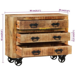 Vidaxl Sideboard With 3 Drawers 80X30X65 Cm Solid Rough Wood Mango - thumbnail 7