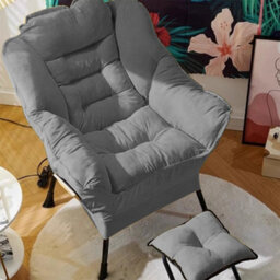 Grey Comfy Lazy Chair With Footstool Relax Lounge Chair Accent Armchair Sofa Chair - thumbnail 6