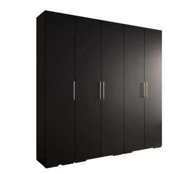 Arte Stylish Black Inova 3 Hinged Door Wardrobe W2500mm H2370mm D470mm - Modern Storage With Gold Vertical Handles - image 1