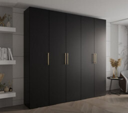 Arte Stylish Black Inova 3 Hinged Door Wardrobe W2500mm H2370mm D470mm - Modern Storage With Gold Vertical Handles - thumbnail 2