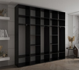 Arte Stylish Black Inova 3 Hinged Door Wardrobe W2500mm H2370mm D470mm - Modern Storage With Gold Vertical Handles - thumbnail 6
