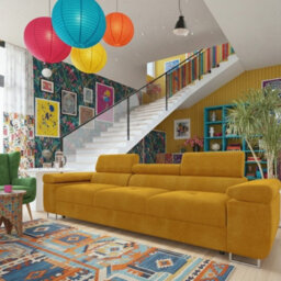 Torezio 3 Seater Sofa Bed With Adjustable Headrests And Dolphin Pull Out Mechanism Mustard - thumbnail 1
