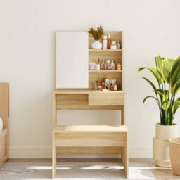 Berkfield Dressing Table With Mirror Sonoma Oak 74.5X40X141 Cm - thumbnail 3