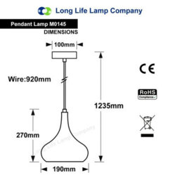 Long Life Lamps Company Droplet Modern Ceiling Pendant Light Grey Dark Pewter Metal Shade M0145 - thumbnail 2