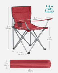 Songmics Duo Of Folding Camping Chairs, Outdoor Seats With Drink Holder And Armrests, Solid Frame, Red - thumbnail 2