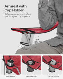 Songmics Duo Of Folding Camping Chairs, Outdoor Seats With Drink Holder And Armrests, Solid Frame, Red - thumbnail 6