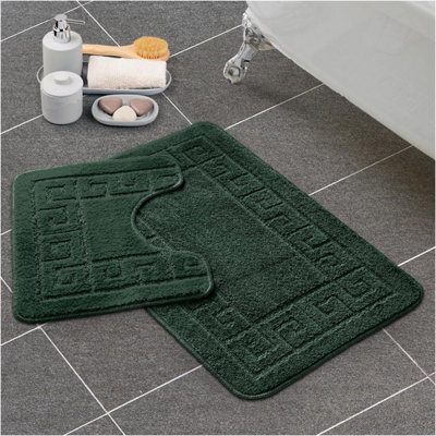 Gc Gaveno Cavailia Grecian Grace 2 Piece Bath Mat Set Dark Green Quick Dry Water Absorbent Bathroom Shower Mat & Pedestal Set - image 1