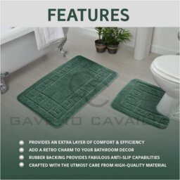 Gc Gaveno Cavailia Grecian Grace 2 Piece Bath Mat Set Dark Green Quick Dry Water Absorbent Bathroom Shower Mat & Pedestal Set - thumbnail 3