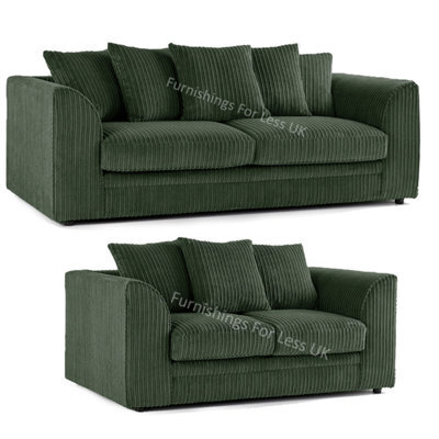 Furnishings For Less UK Luxor Jumbo Cord Green Fabric 3 + 2 Sofa Suite - image 1