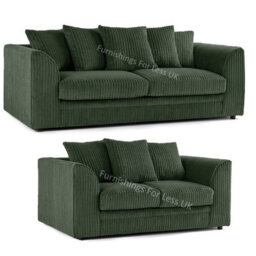 Furnishings For Less UK Luxor Jumbo Cord Green Fabric 3 + 2 Sofa Suite - thumbnail 1