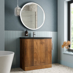 Aveli Fluted 800mm Bathroom Vanity Unit Basin Floorstanding Cupboard Soft Close Walnut - thumbnail 3