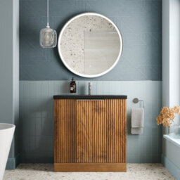 Aveli Fluted 800mm Bathroom Vanity Unit Basin Floorstanding Cupboard Soft Close Walnut - thumbnail 2