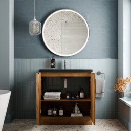 Aveli Fluted 800mm Bathroom Vanity Unit Basin Floorstanding Cupboard Soft Close Walnut - thumbnail 4